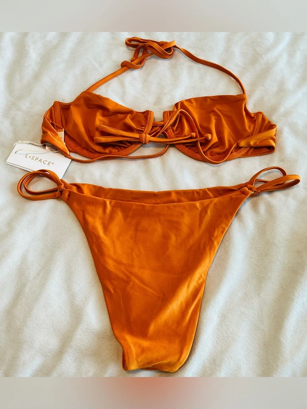 L*Space Bikini Set Toni Top & Wilder Bitsy Bottom Large/XL Orange Resortwear